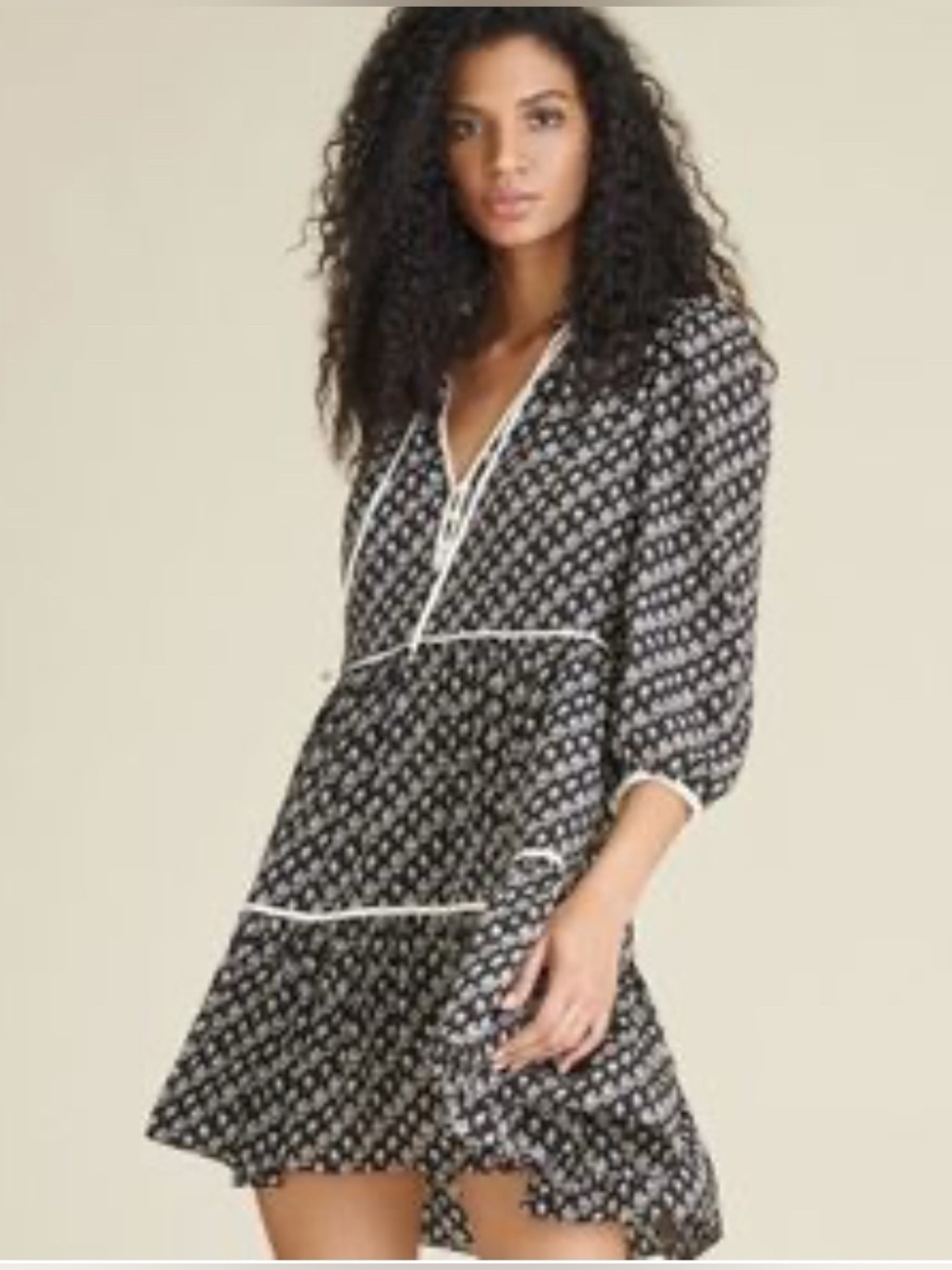 Veronica Beard Black Floral Tie-Front Mini Dress